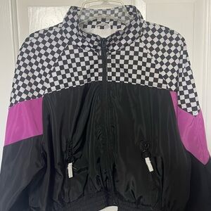 Rue21 Cropped Windbreaker Zip Up Jacket Checkered Y2K Sporty Retro Streetwear XL